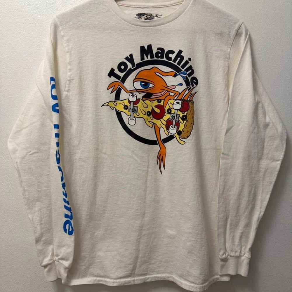 Toy Machine Skateboards Pawn Pizza Graphic White Long Sleeve T Shirt Men's Small